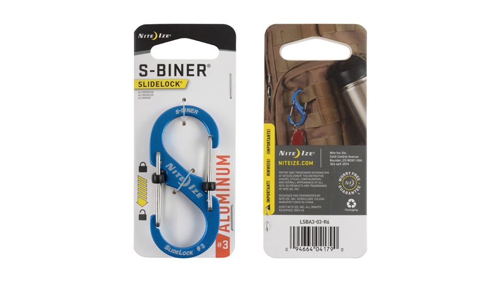 Nite Ize S-Biner SlideLock Aluminum Carabiner, Blue, 3in, LSBA3-03-R6