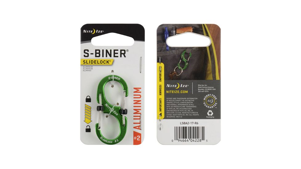 Nite Ize S-Biner SlideLock Aluminum Carabiner, Lime, 2in, LSBA2-17-R6