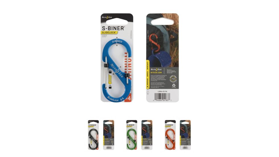 Nite Ize S-Biner SlideLock Aluminum Carabiner, Blue, Charcoal, Lime, Orange