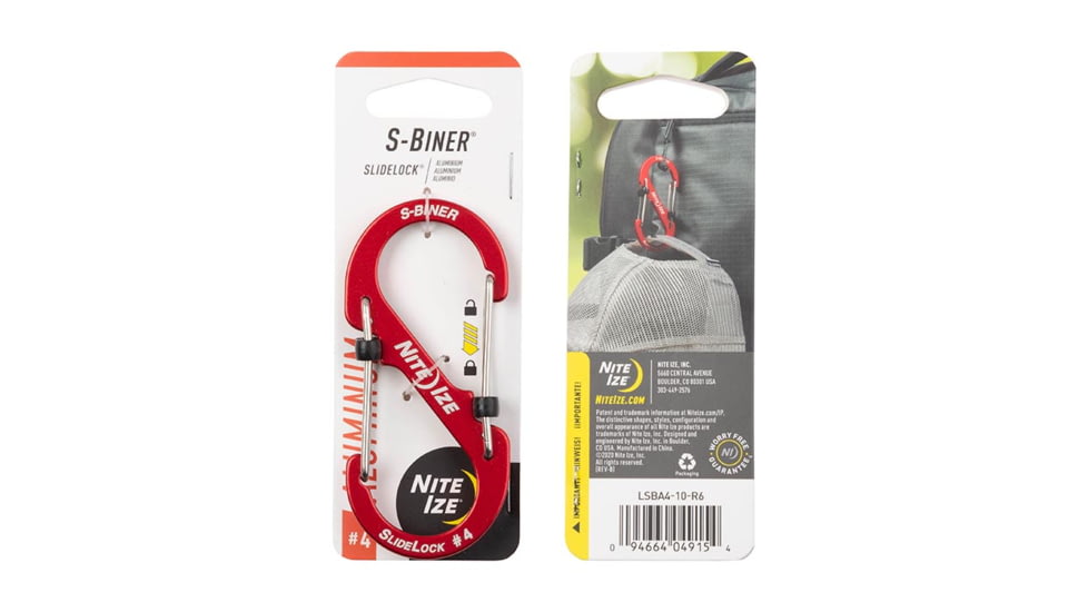 Nite Ize S-Biner SlideLock Aluminum, Red, #4, LSBA4-10-R6