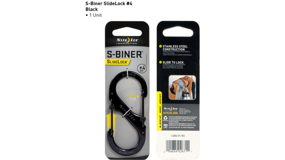 Nite Ize S-Biner SlideLock Size 4, Black LSB4-01-R3