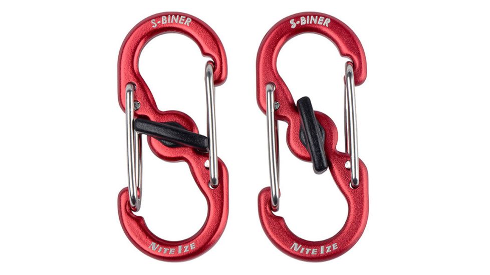 Nite Ize S-Biner TagLock Aluminum 2 - Pack, Red, PLSBMA-10-2R6