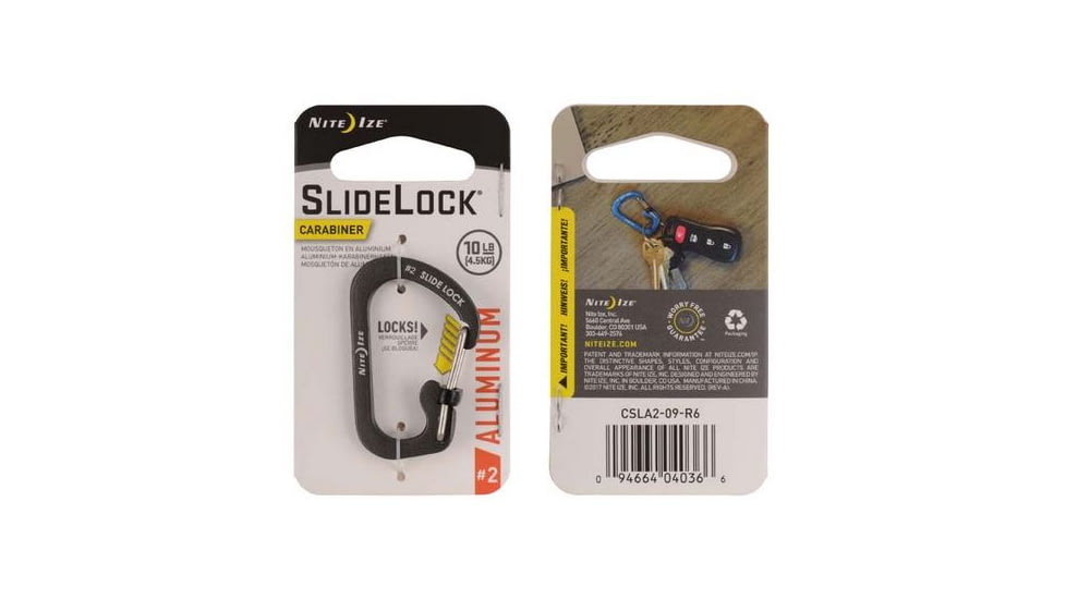 Nite Ize SlideLock Carabiner Aluminum No2, Smoke, CSLA2-09-R6