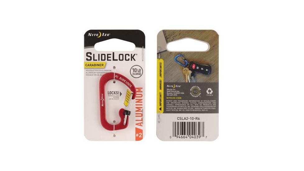 Nite Ize SlideLock Carabiner Aluminum No2, Red, CSLA2-10-R6