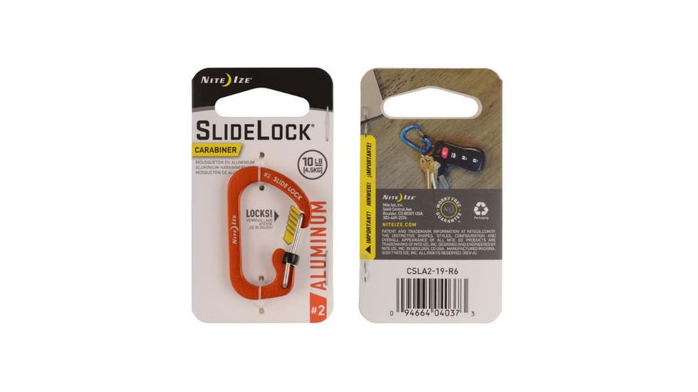 Nite Ize SlideLock Carabiner Aluminum No2, Orange, CSLA2-19-R6