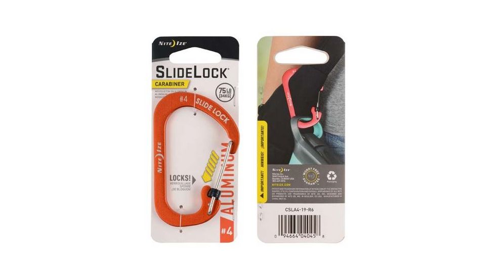 Nite Ize SlideLock Carabiner Aluminum No4, Orange, CSLA4-19-R6