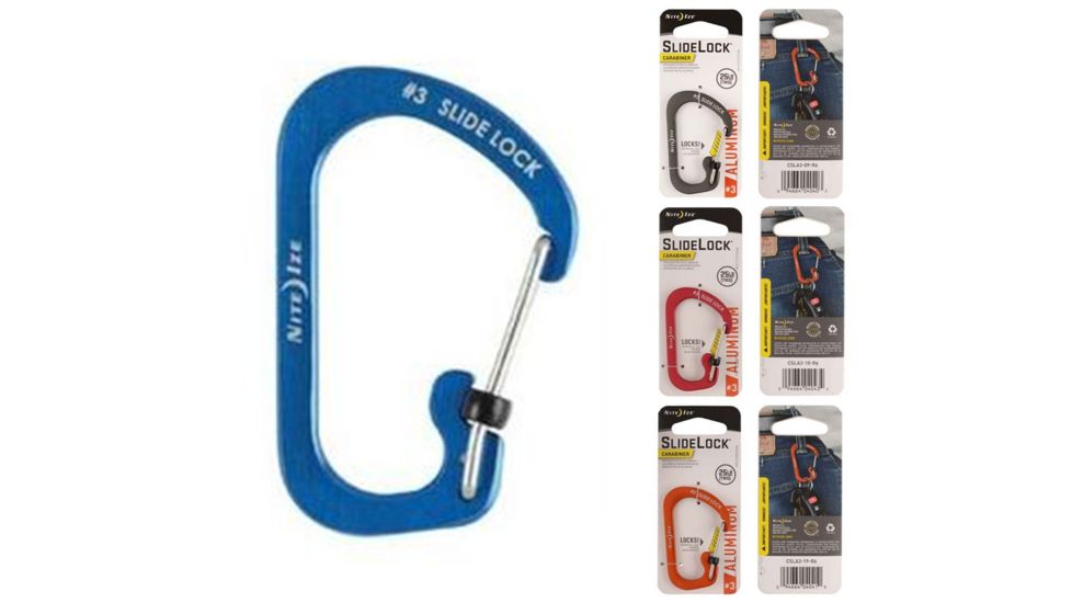 Nite Ize SlideLock Carabiner Aluminum No3, Blue, Orange, Red, Smoke