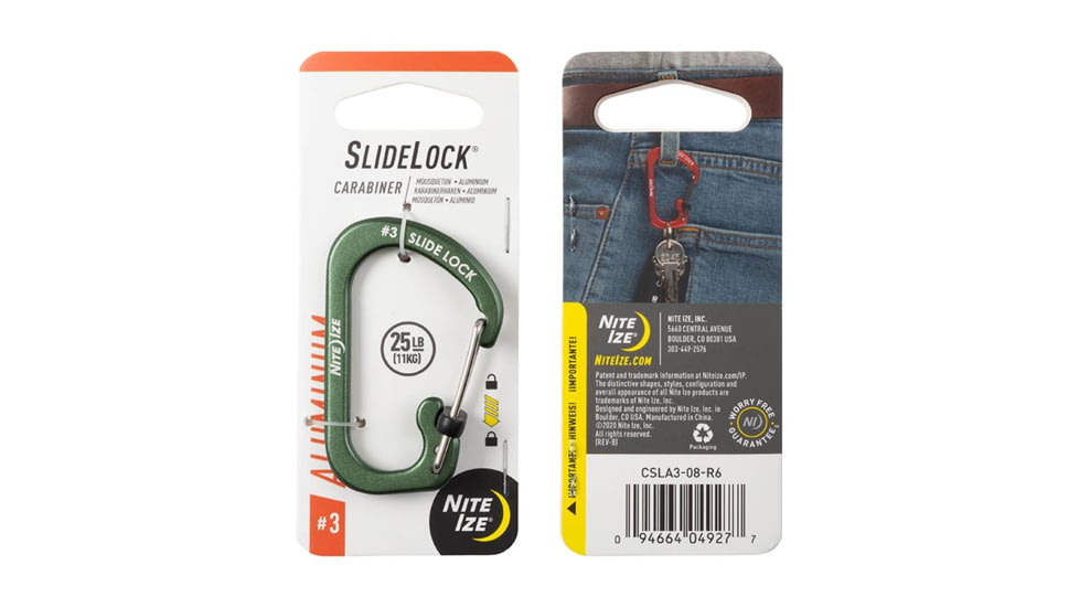 Nite Ize SlideLock Carabiner Aluminum, Olive, #3, CSLA3-08-R6