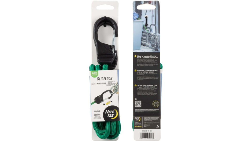 Nite Ize Slidelock Carabiner Bungee, Green - BSL48-17-R3