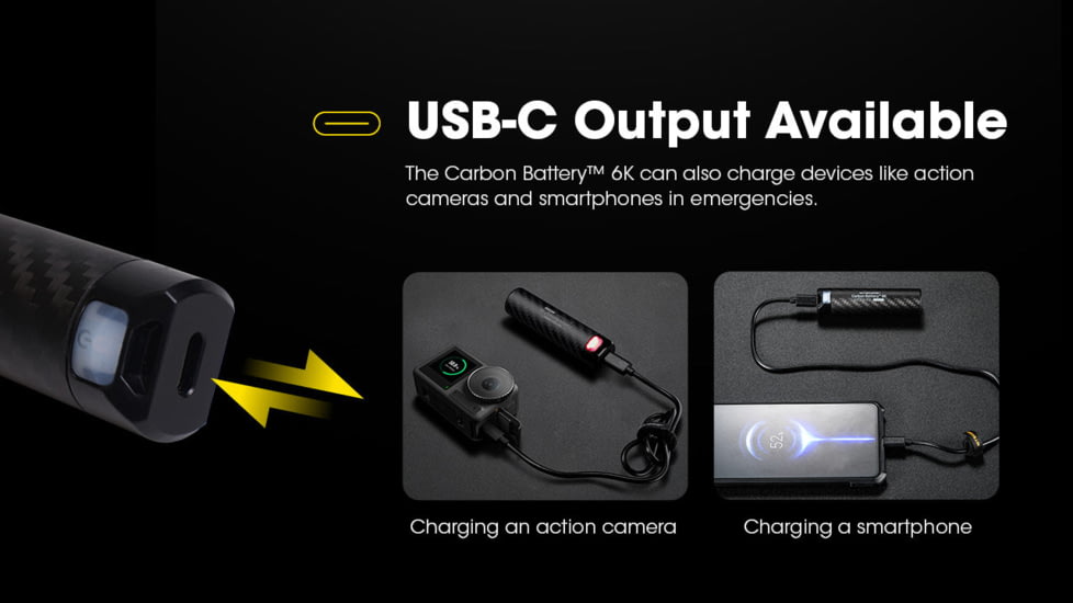 Nitecore Carbon Battery 6K USB-C 6000mAh Power Bank, Black, CARBON6K