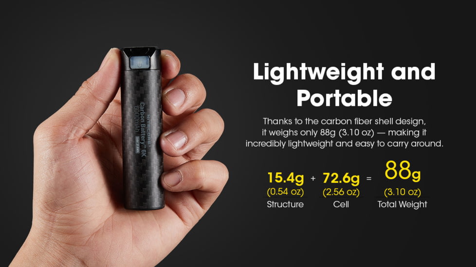 Nitecore Carbon Battery 6K USB-C 6000mAh Power Bank, Black, CARBON6K
