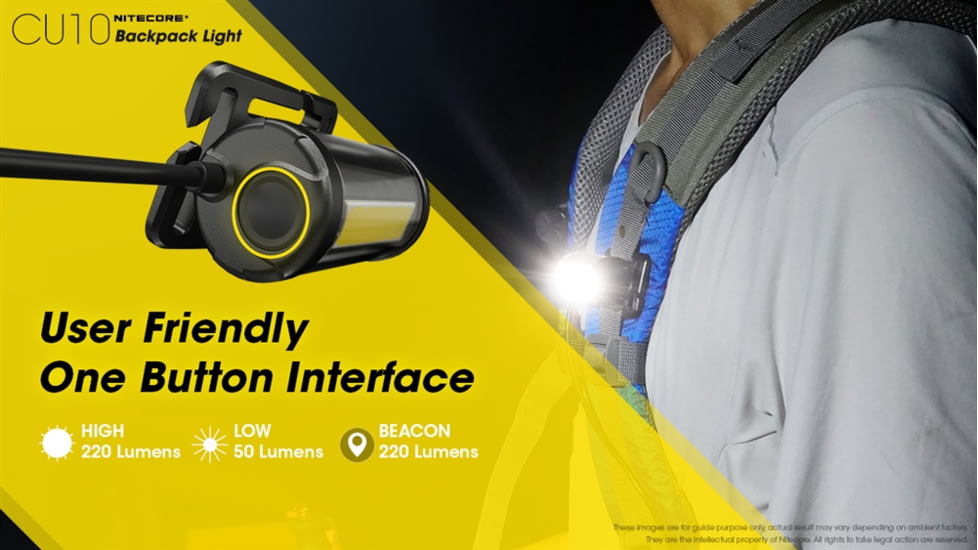 Nitecore CU10 220 Lumen Backpack Flashlight, Black, 6952506406807