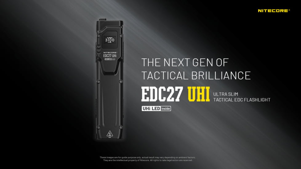 Nitecore EDC27 UHi 3100 Lumen Ultra Slim Flat EDC Flashlight, Black, EDC27UHI