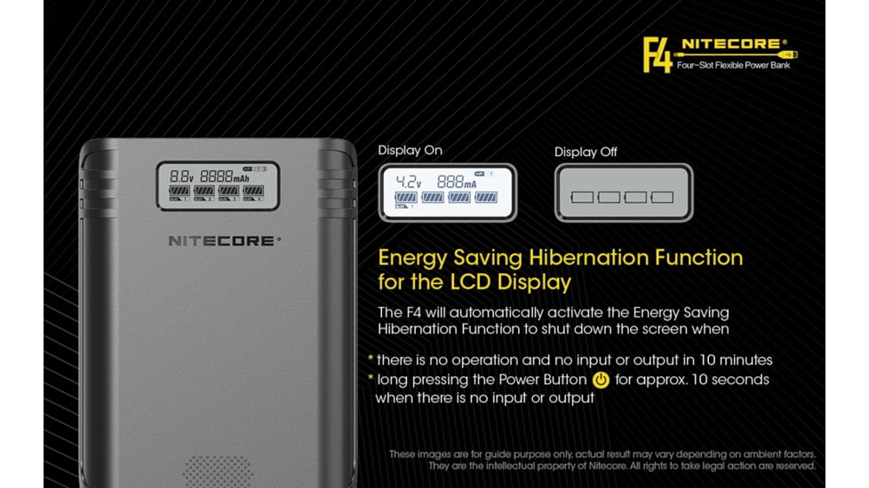 Nitecore F4 Four-Slot Flexible Power Bank and Battery Charger for Lithium-ion 18650, Black, 6952506492954