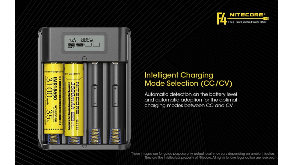 Nitecore F4 Four-Slot Flexible Power Bank and Battery Charger for Lithium-ion 18650, Black, 6952506492954