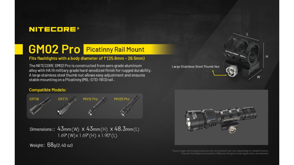 Nitecore GM02 Pro 1in Mount for Tactical Flashlights, Black/Yellow, 6952506496501