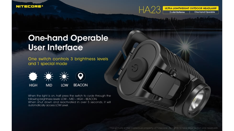 Nitecore HA23 250 Lumen Ultra Lightweight Headlamp, Use 2xAA, Black, 6952506405091