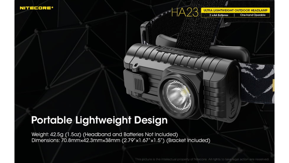 Nitecore HA23 250 Lumen Ultra Lightweight Headlamp, Use 2xAA, Black, 6952506405091