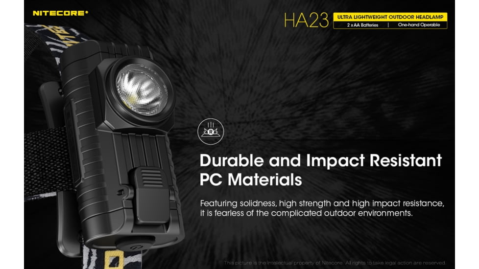 Nitecore HA23 250 Lumen Ultra Lightweight Headlamp, Use 2xAA, Black, 6952506405091