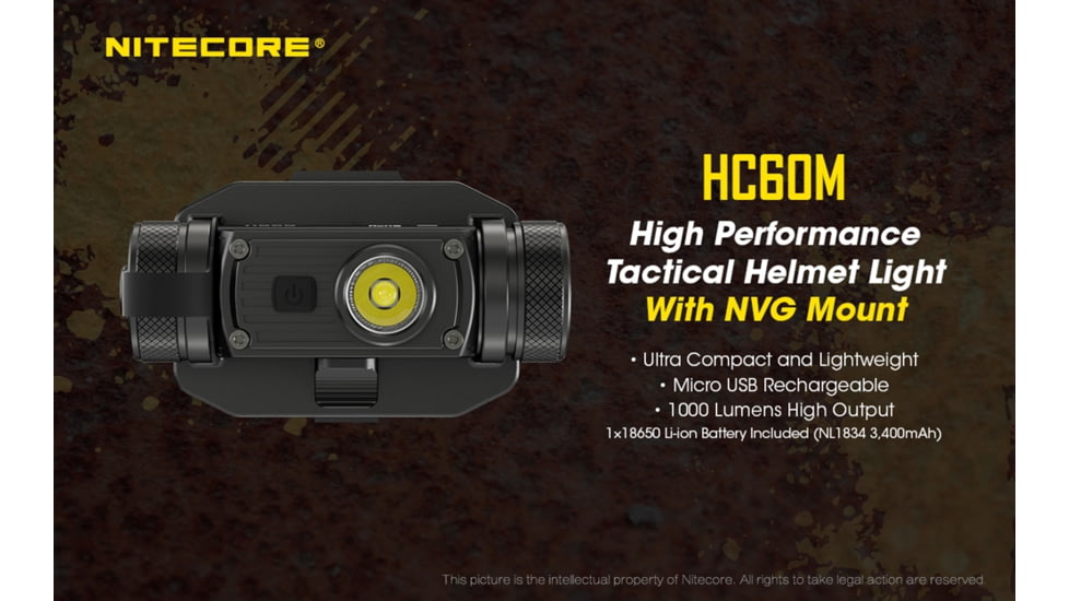Nitecore HC60M 1000 Lumen NVG Mountable Rechargeable Tactical Headlamp, Black, 6952506405749