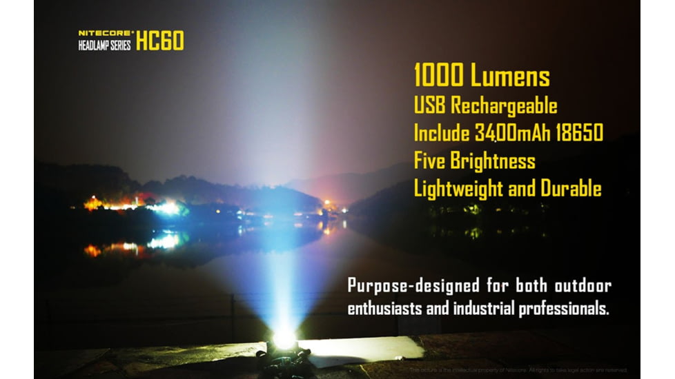 Nitecore HC60M 1000 Lumen NVG Mountable Rechargeable Tactical Headlamp, Black, 6952506405749
