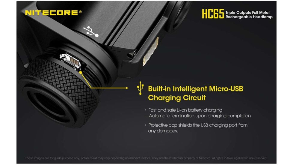 Nitecore HC65 1 x 18650/ 2 x CR123A/ 16340 CREE XM-L2 U2 LED Rechargeable Headlamp, 1000 Lumens, Black, HC65