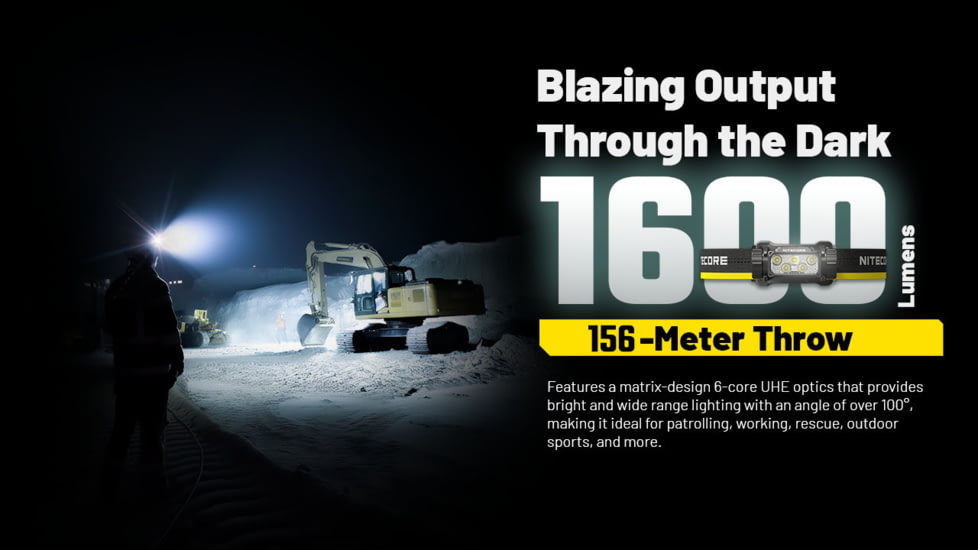 Nitecore HC70 UHE 1600s Lumens Headlamp w/Extra Long Runtime, Black, HC70 UHE