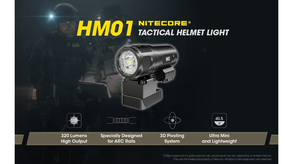 Nitecore HM01 320 Lumens 360 deg Pivoting Tactical Helmet Light, Black, 6952506406784