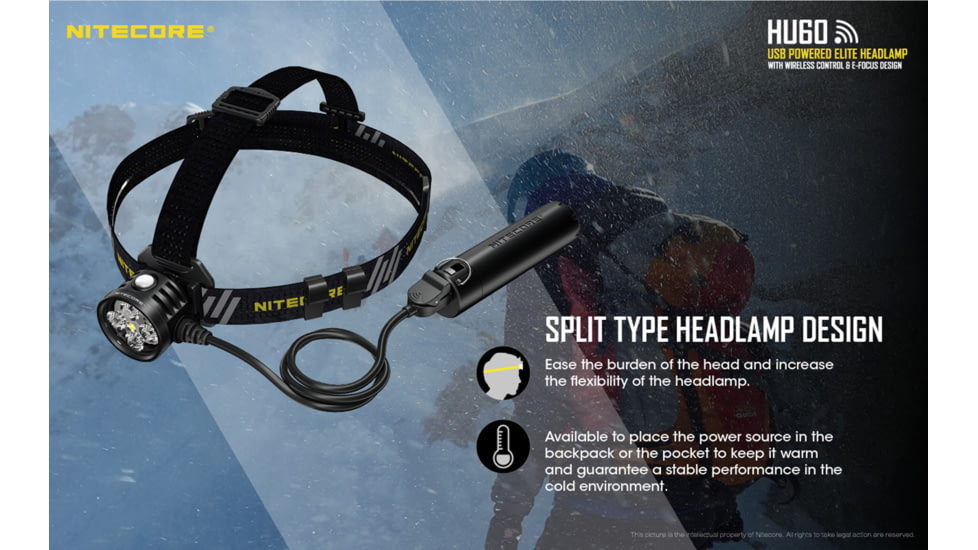 Nitecore HU60 1600 Lumen Focusable Headlamp with NPB1 Power Bank, Black, 6952506406227