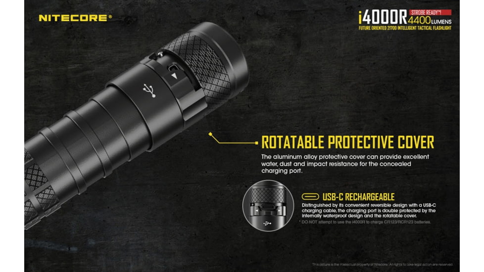 Nitecore i4000R 4400 Lumen USB-C Rechargeable LED Flashlight, Black, 6952506405848