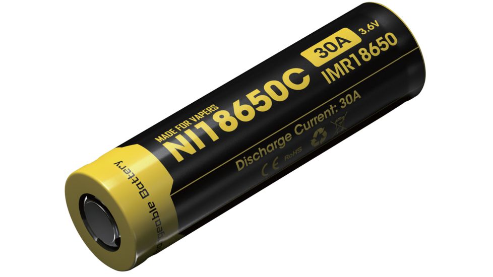 Nitecore IMR 18650 2500mAh 3.6V Unprotected 30A Li-Ion Battery, Black, IMR18650C