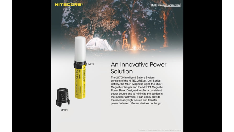 Nitecore Intelligent 21700 Battery System with Lantern and Charger, Black, 6952506493906