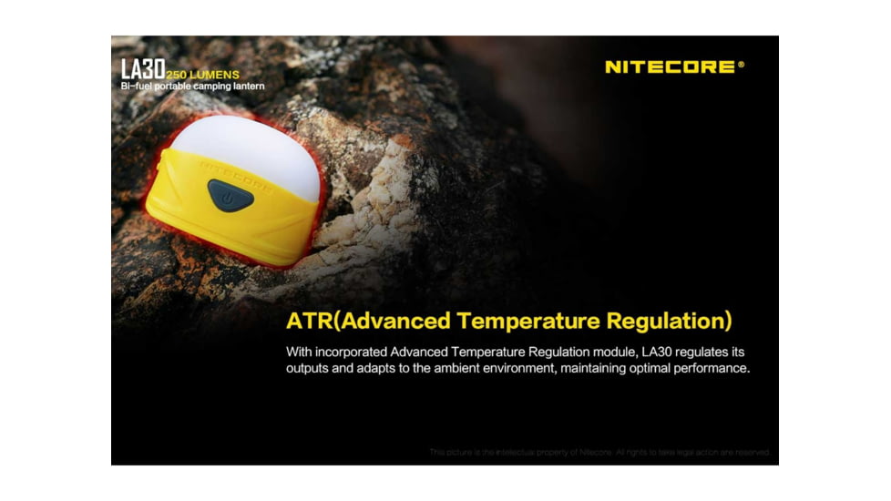 Nitecore LA30 Bi-Fuel 1 x Built-In Li-ion Battery Pack / 2 x AA High CRI LED Camping Lantern, 250 Lumens, Yellow, LA30-YELLOW