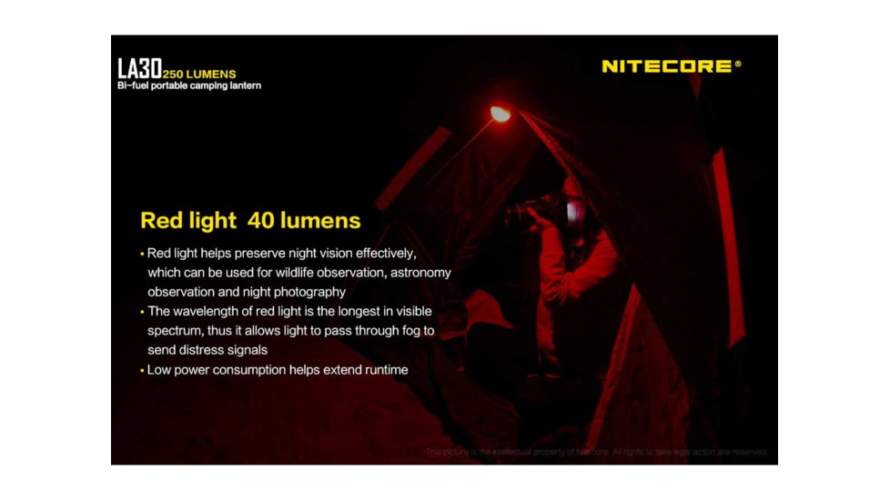 Nitecore LA30 Bi-Fuel 1 x Built-In Li-ion Battery Pack / 2 x AA High CRI LED Camping Lantern, 250 Lumens, Yellow, LA30-YELLOW