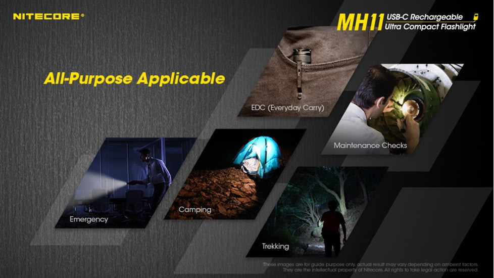 Nitecore MH11 1000 Lumen USB-C Rechargeable Flashlight, Black, 6952506406630