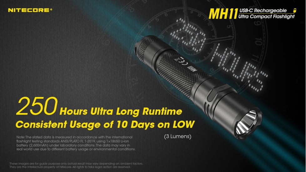 Nitecore MH11 1000 Lumen USB-C Rechargeable Flashlight, Black, 6952506406630