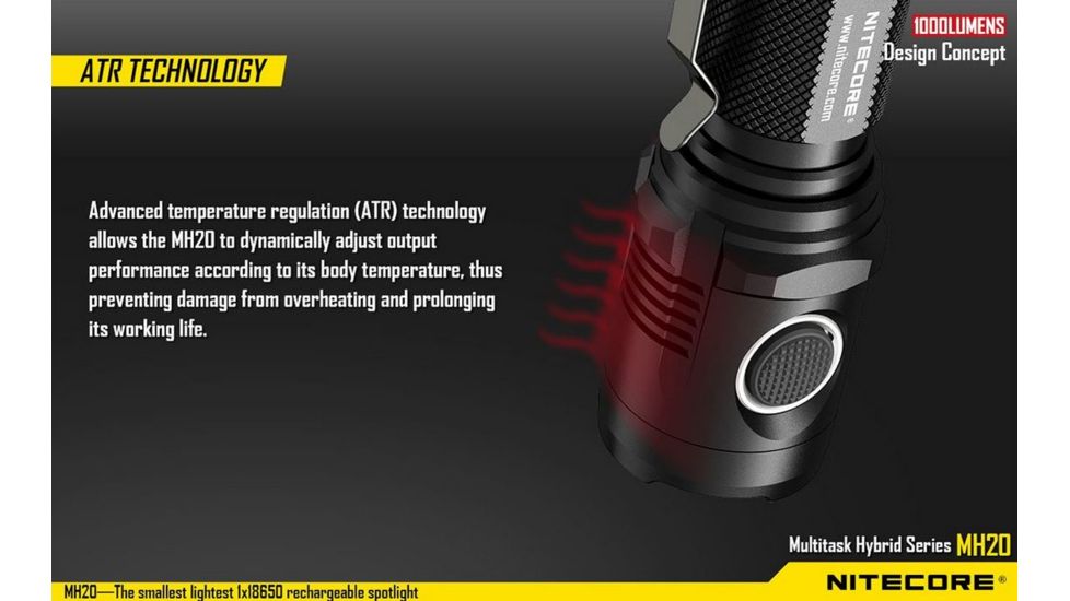 Nitecore MH20 Rechargeable CREE XM-L2 U2 LED Flashlight,1000 Lumens, Black NITECORE-MH20