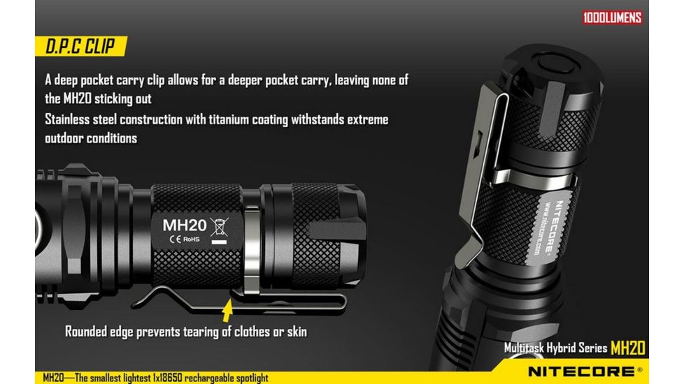 Nitecore MH20 Rechargeable CREE XM-L2 U2 LED Flashlight,1000 Lumens, Black NITECORE-MH20