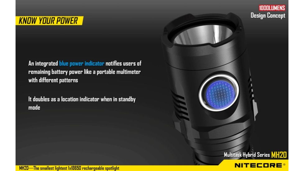 Nitecore MH20 Rechargeable CREE XM-L2 U2 LED Flashlight,1000 Lumens, Black NITECORE-MH20