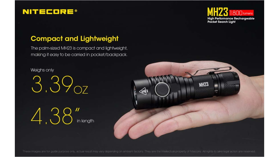 Nitecore MH23 1800 Lumen USB Rechargeable Compact EDC Flashlight, Black, 6952506404001