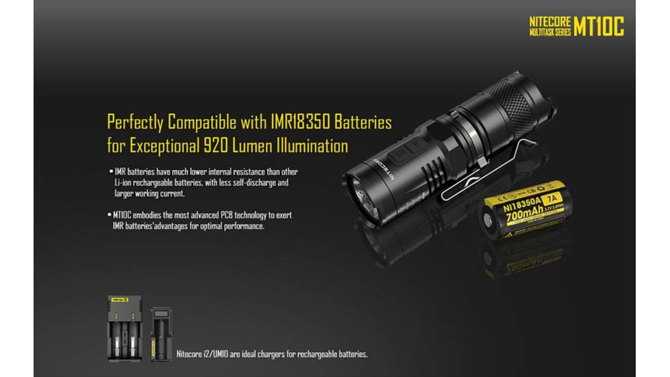 Nitecore MT10C 920 Lumen Rotary Helmet Mounting Rechargeable Flashlight Kit, Black, 6952506466740
