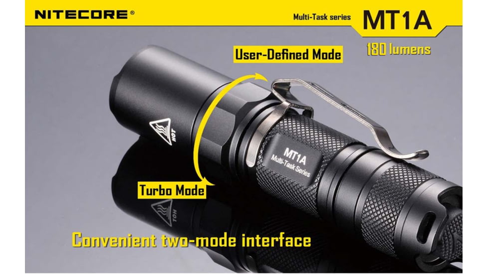 Nitecore MT1A Multi-task 180 Lumen EDC LED Compact Flashlight, Use 1xAA Battery, Black, 6952506400720