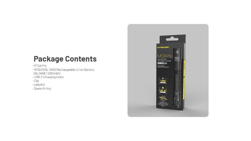 Nitecore MT2A Pro LED EDC Rechargeable Flashlight, AA, 1000 Lumen, Black, FL-NITE-MT2APRO