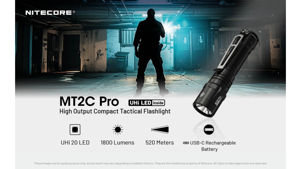 Nitecore MT2C Pro 1800 Lumen Rechargeable EDC Flashlight, Black, MT2CPRO