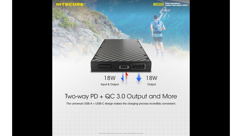 Nitecore NB5000 5000mAh Power Bank with QC USB/USB-C Dual Ports, Black, 6952506494132