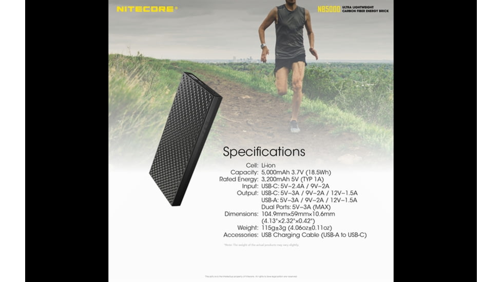 Nitecore NB5000 5000mAh Power Bank with QC USB/USB-C Dual Ports, Black, 6952506494132