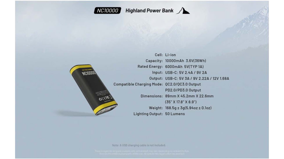 Nitecore NC10000 USB-C QC/PD 10000mAh Outdoor Power Bank, Black, 6952506495429