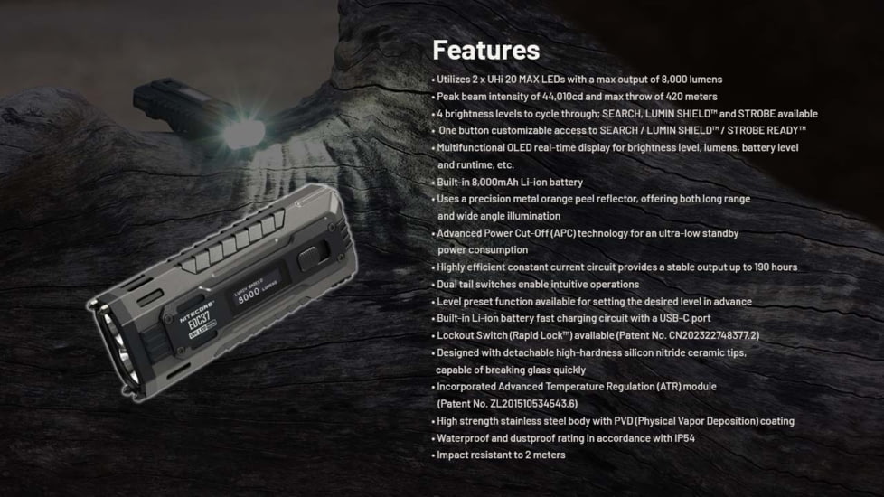 Nitecore EDC37 USB-C Rechargeable 8000 Lumens LED EDC Flashlight