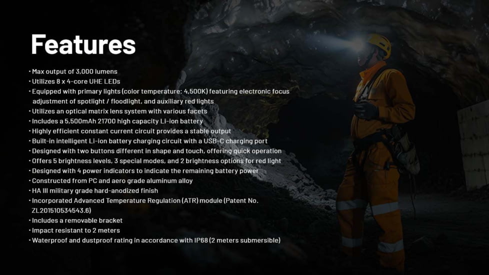 Nitecore HC75 UHE USB-C Rechargeable 3000 Lumens LED Zoomable Headlamp