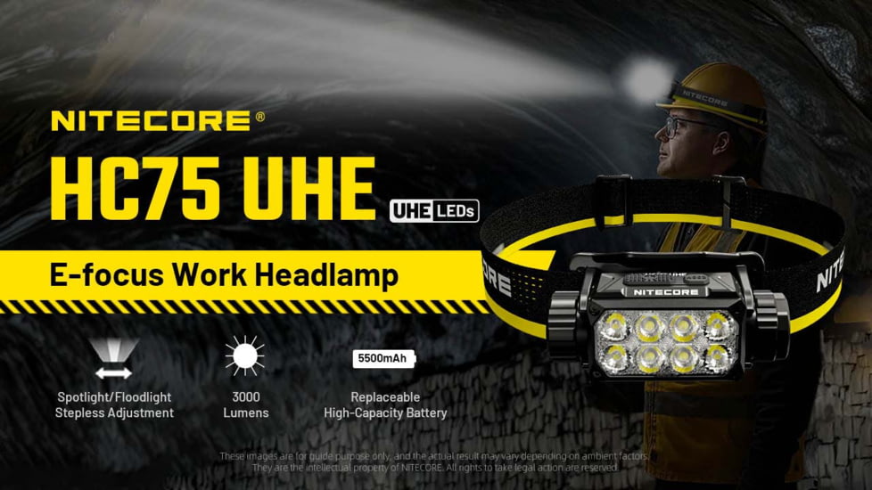 Nitecore HC75 UHE USB-C Rechargeable 3000 Lumens LED Zoomable Headlamp